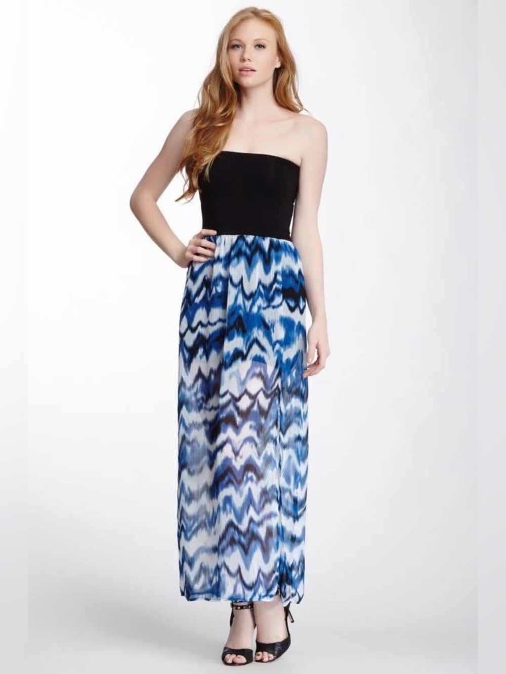 NWT Love…Ady Strapless Black Top Blue Wave Maxi Dress—Size Large